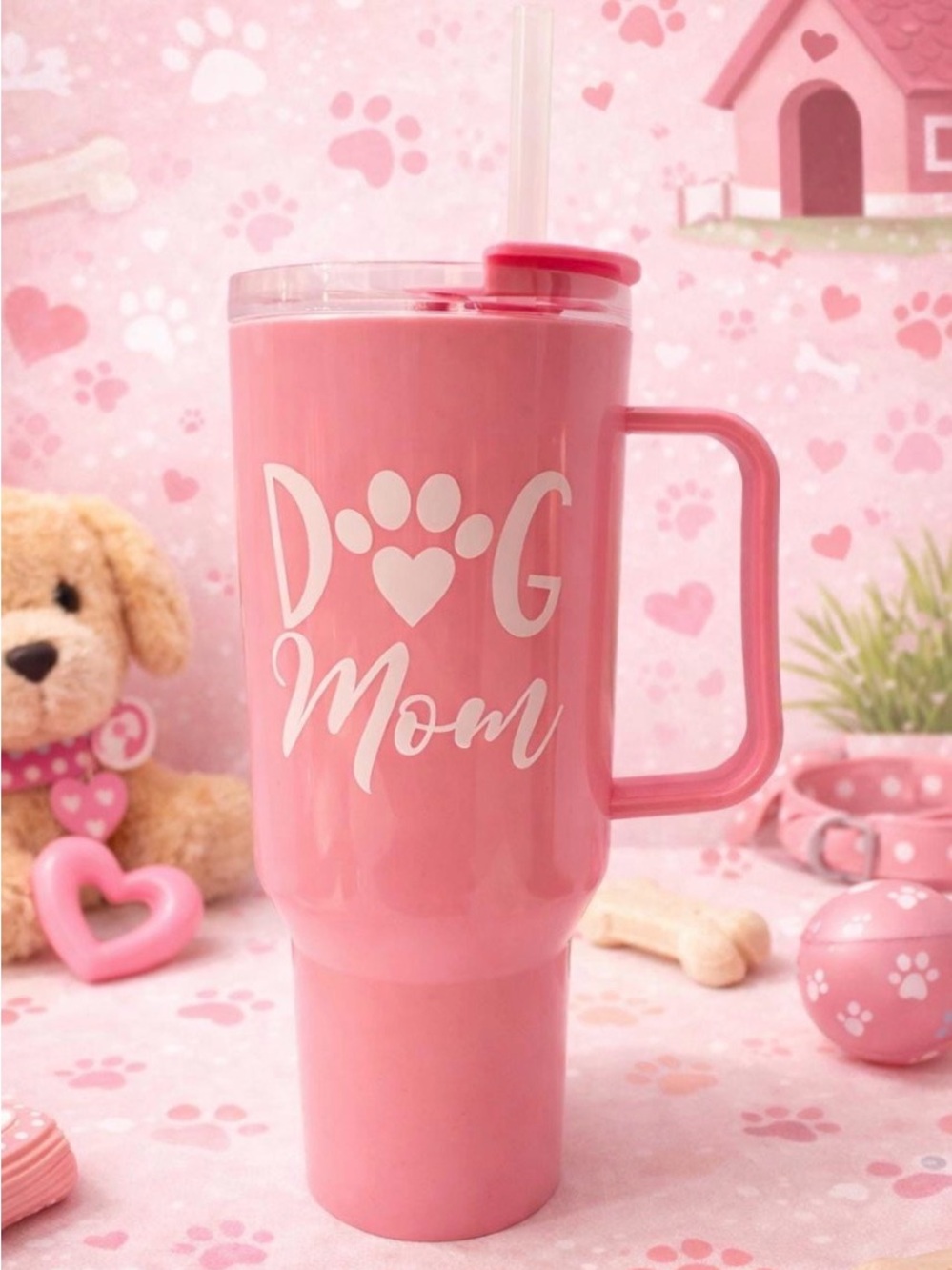 🐾Pink Dog Mom 46oz Insulated Tumbler with Handle🐾